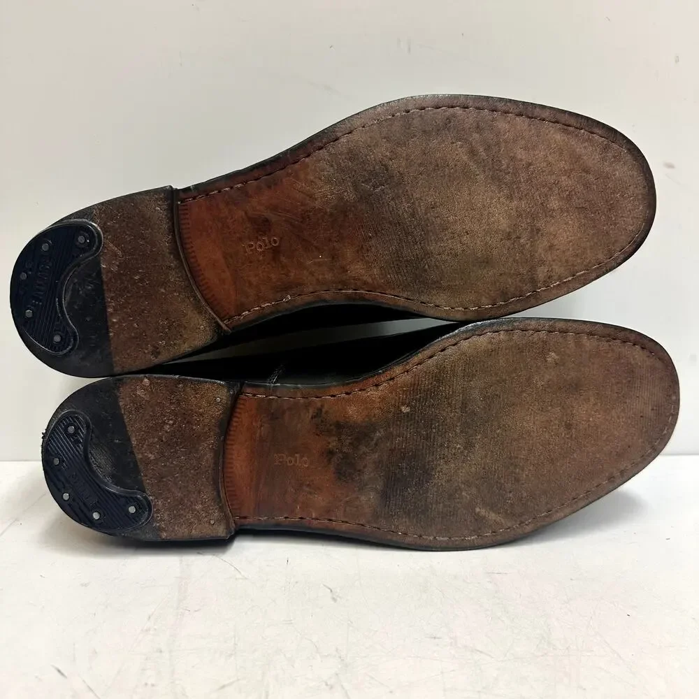 VERY GOOD Polo Ralph Lauren Plain Toe Derby Black Calf Made in Italy 10 D